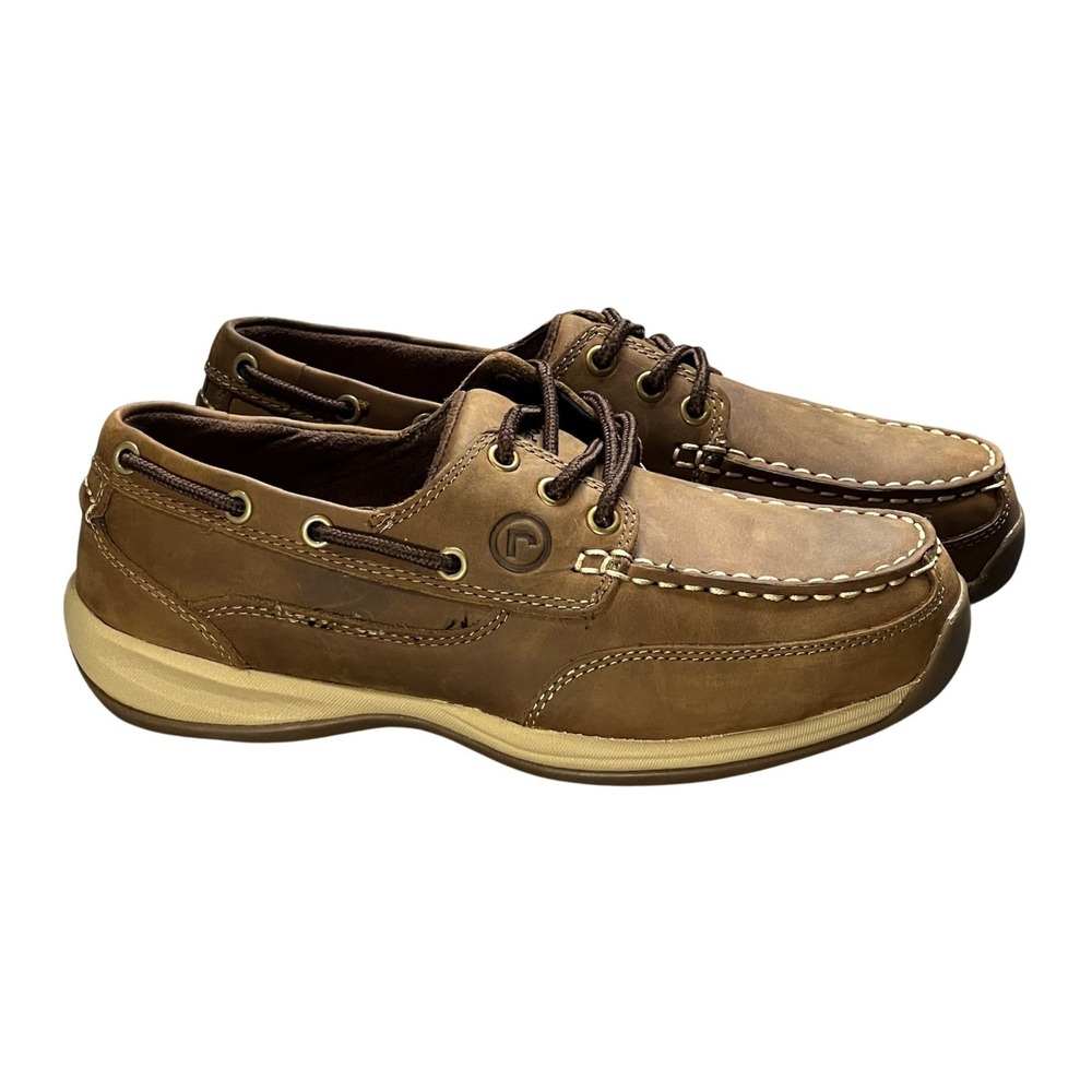 Rockport Works Wmns 9 Sailing Club Tan Oxford Leather Steel Moc Toe Safety Shoes
